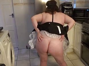 French Maid in the Kitchen Playing with Big Black Dildo