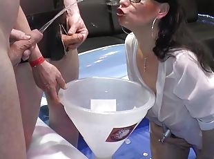 German piss party with a pee milf