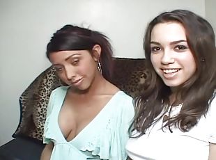 Naughty teen with big natural tits enjoying a hardcore threesome