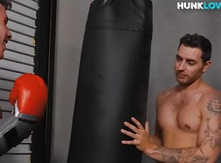 Boxing handsome boy without a condom, greedy boyfriends asshole until cum in mouth