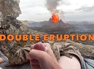 DOUBLE ERUPTION!! Jacking off while watching a volcano in Iceland e...