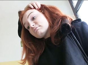 Redhead skank blows ardently and gets fucked doggy style