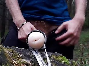 Athlete while jogging finds someones fleshlight in the forest and f...