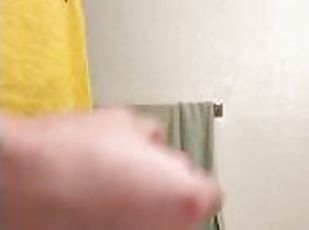 Guy jerks off cums quick in bathroom