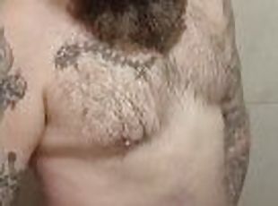 banhos, masturbação, amador, gay, bochechuda, chuveiro, sozinho, tatuagem, urso