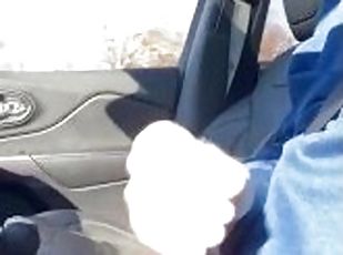 Masturbating while driving. Risky jerking off with huge cumshot dri...