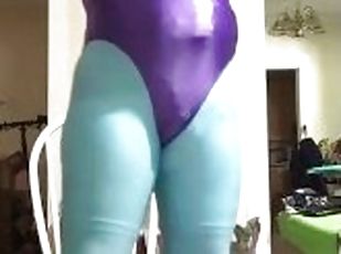 New skyblue spandex & Leohex purple shirt masturbating and spanking...