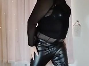 TV slut in leather pants