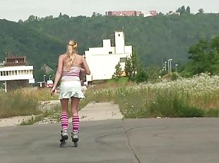 Rollerblading to a nice place in the nature for a fuck