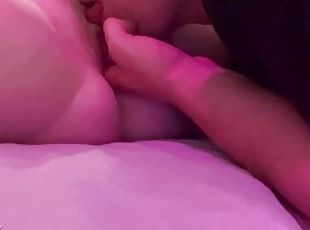 Amateur teen gf closeup pussy licking, sloppy handjob, foot job and cumshaw on stockings