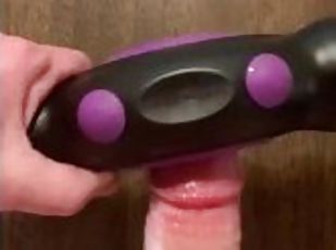 Toy jackoff session with huge squirting cumshot