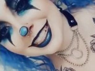 Blue Haired Goth Clown Girl with Big Natural Pierced Tits Takes off...