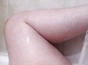 Hairy pregnant ftm cums HARD using bathtub faucet, moaning, shaking...