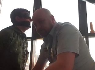 RUSSIAN COP DOMINATES MILITARY BOY - very hard LEATHER GLOVED SLAPS...