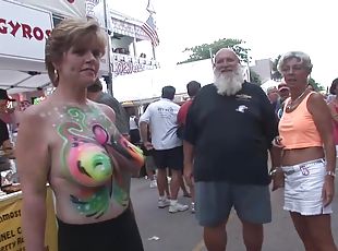 al-aire-libre, fiesta, público, amateur, babes, cachonda, realidad