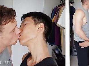 asiatique, interracial, gay, couple, baisers, européenne, euro, chinoise, blanc, minet