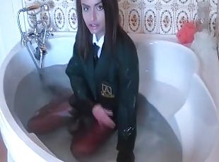 Sara Louise Gets In The Jacuzzi While Wearing Her Sexy College Uniform!