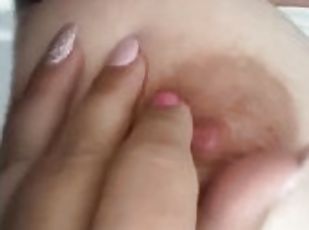 Horny milf playing with my big tits and juicy pussy while my husban...