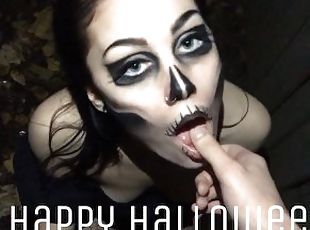 extrem, utomhus, amatör, brudar, avsugning, deepthroat, slyna, ansiktssprut, goth, halloween