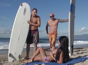 Incredible Anissa Kate gets smashed by two studs she met at the beach