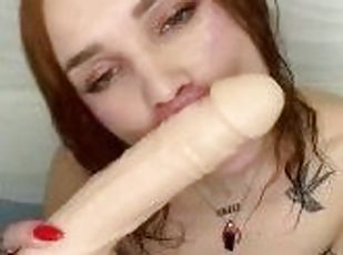 The red-haired girl showed a lesson on the best blowjob on her rubb...