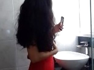 My neighbor is filmed in her bathroom showing me her tits and her v...