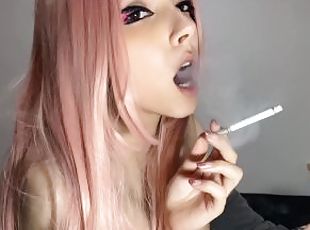Pink Hair Egirl smoking with her stepdad before sex (full vid on my...
