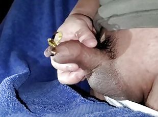 Uncircumcised growing micropenis, tied up foreskin, precum play, the usual kinks P