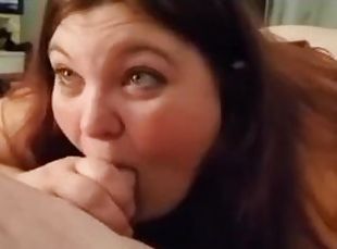 Blue eyed bbw sucking cock