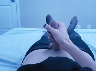 College Femboy Masturbates in Stockings (Cum Shot)