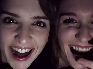 two girlfriends give a public double blowjob in POV movie - 720p am...