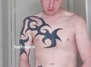 amatør, udløsning, kæmpestor-pik, bøsse, sperm, solo, tatovering, pik