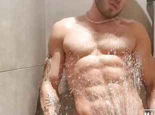banhos, peluda, grande, pénis-grande, gay, preto, europeia, loira, euro, chuveiro