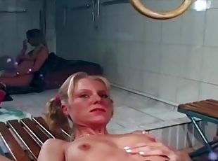 Shaved petite blonde in white socks takes face full of cum after an...