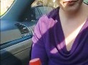 public, amateur, ejaculation-sur-le-corps, voiture, point-de-vue, chevauchement, blanc, brunette