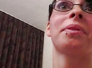 Pierced titted German beauty taking a hard cock in POV