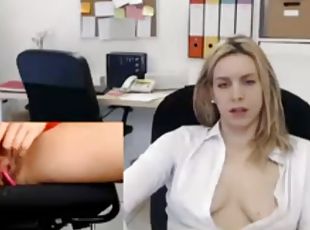 poilue, bureau-office, chatte-pussy, doigtage, salope, blonde, webcam