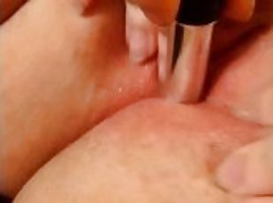 Close up of bbw wife playing with clit after Cuck husband creampies...
