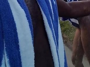 Wife nude at beach shower