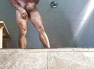 kylpy, karvainen, valtava-mulkku, gay, amerikkalainen, suihku