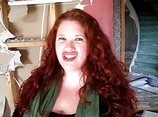 Blazing big tits redhead flashes her tits outdoors after sucking s ...