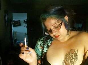 bbw, perfurado, fetiche, fumando, tatuagem