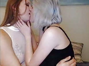 tetas-grandes, pezones, lesbiana, besando, natural, webcam