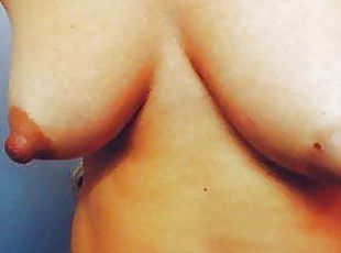 gros-nichons, mamelons, amateur, mature, blonde, seins, lait, en-lactation