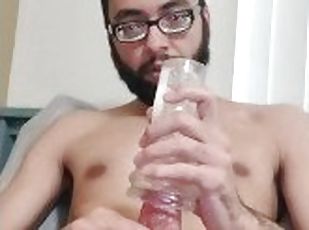 Huge cock's First time using clear Fleshlight cumming insanely fast...