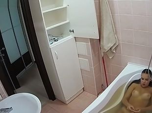 bañando, amateur, cámara, voyeur, ducha, a-solas