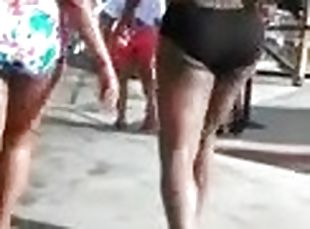 Two amateur girls wearing swimsuits get caught on a hidden cam