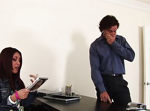 Naughty Nautica the nymph porn star gives it up on desk in this reality office story