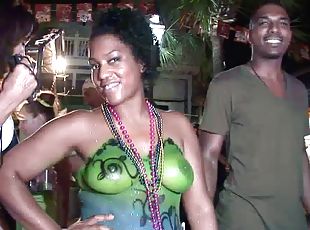 Mesmerizing ebony amateur with lovely natural tits posing on the street in at a party