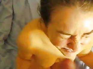 wife with lovely face takes her facial cum reward